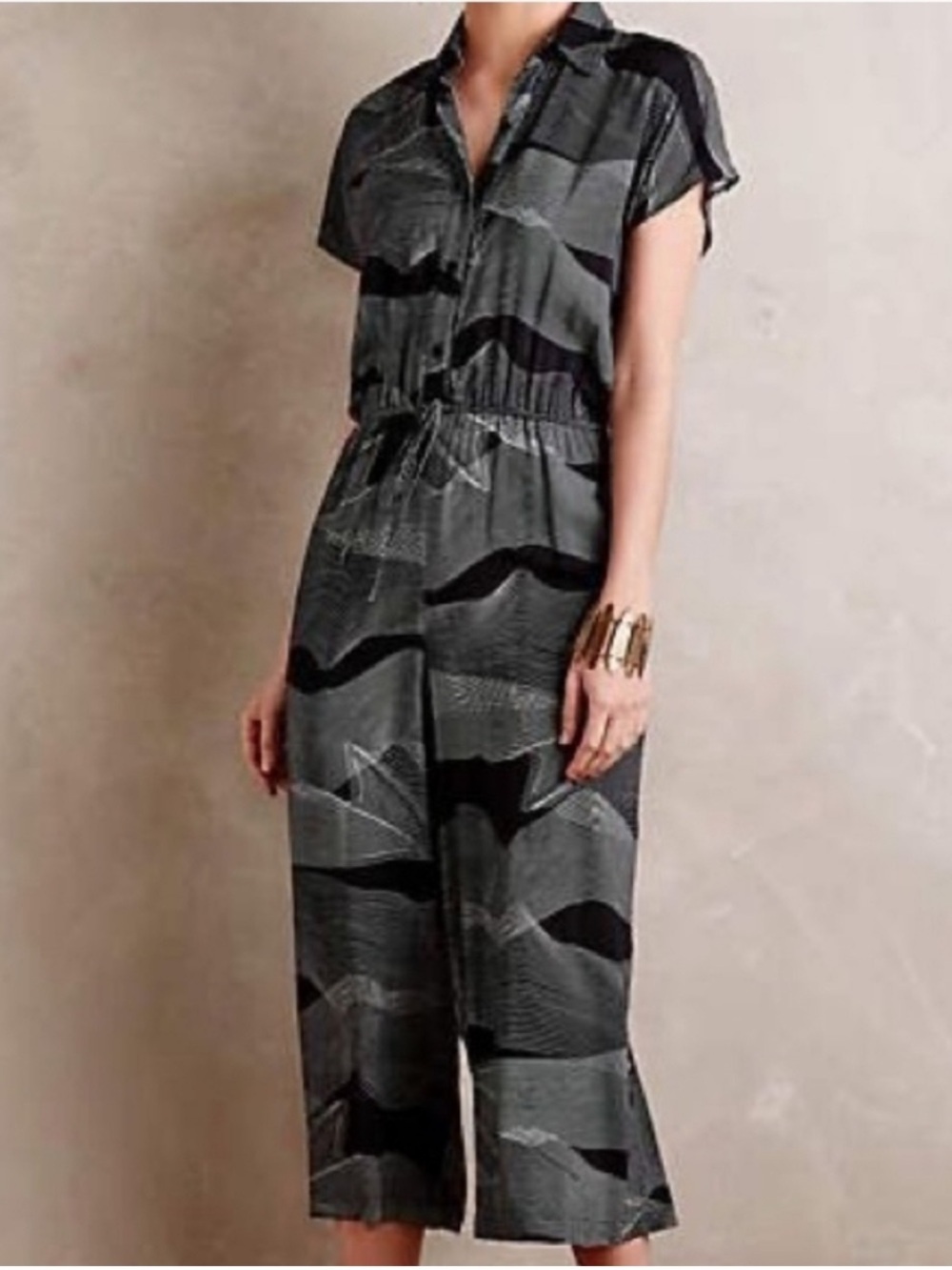 Anthropologie Corey Lynn Calter Malia Cropped Wide-Leg Organic Lines Jumpsuit